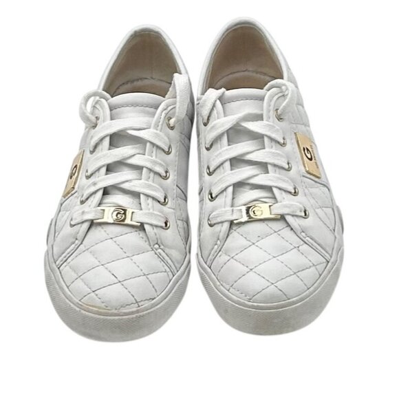G by Guess White Y2K Quilted Sneakers Womens Size 8 Gold Logo Detail Los Angeles - Picture 2 of 6
